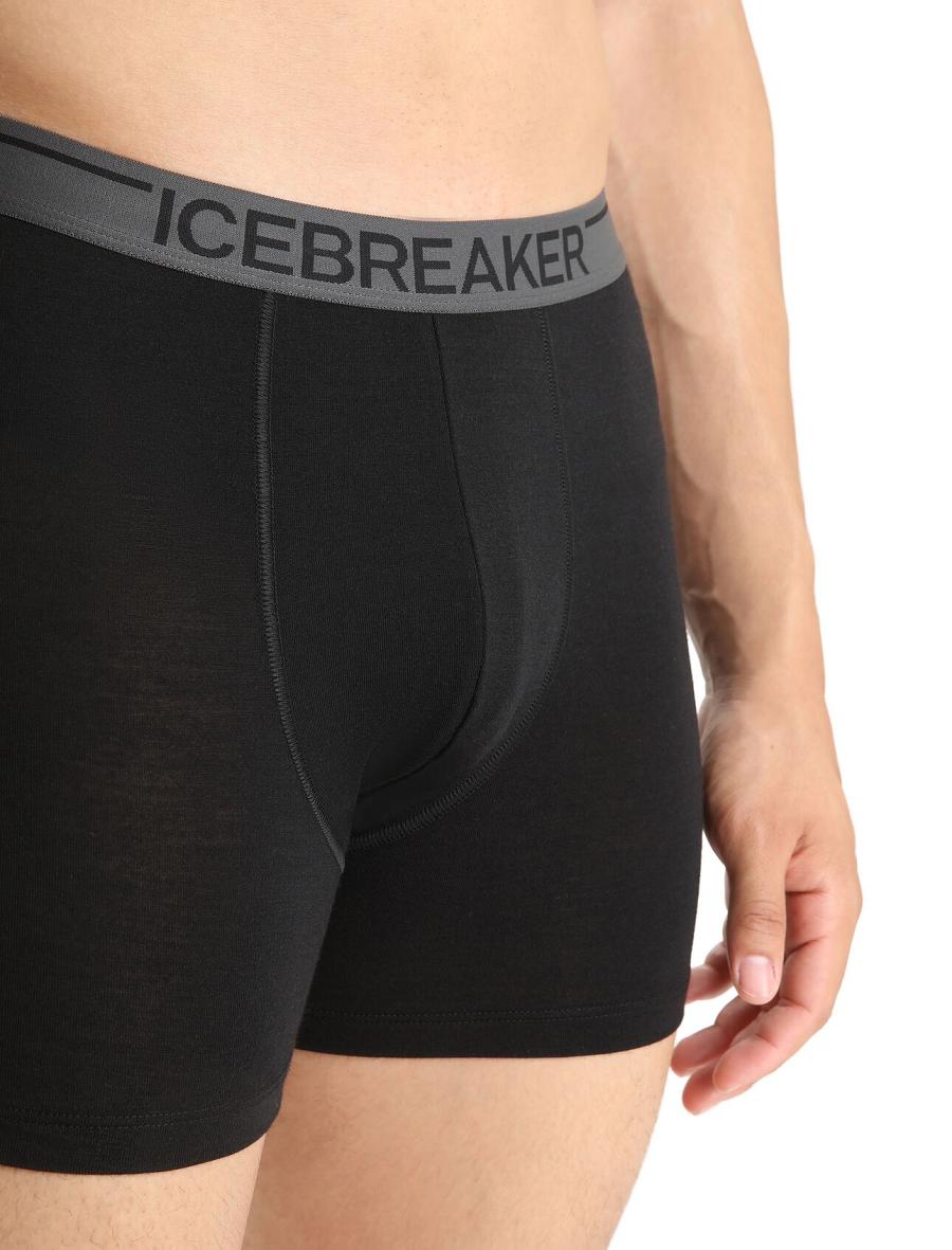 Black Men's Icebreaker Merino Anatomica Boxers Underwear | USA 1317NWYB